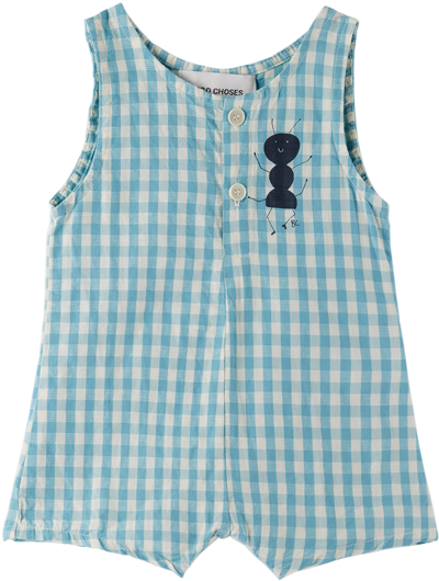 Bobo Choses Baby Blue Ant Vichy Romper In Turquoise