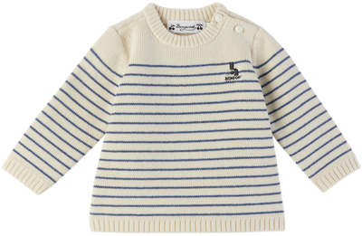 Bonpoint Baby Off-white Aleksi Sweater In 211 Ra Bleu Mer