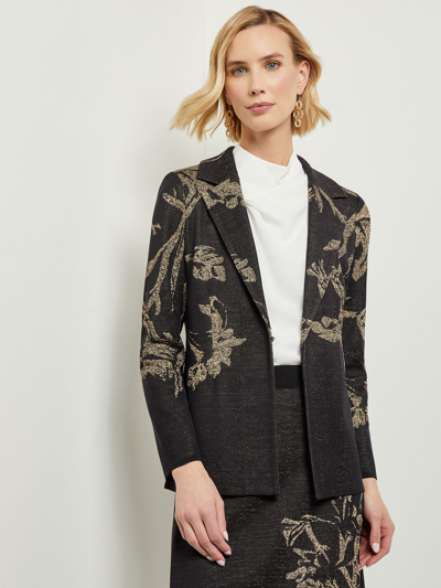 Misook Placed Floral Jacquard Tailored Knit Jacket In Black