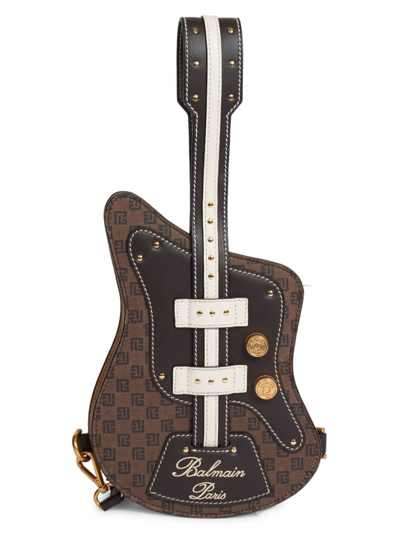 Balmain Mini Monogram Guitar Shoulder Bag In Brown
