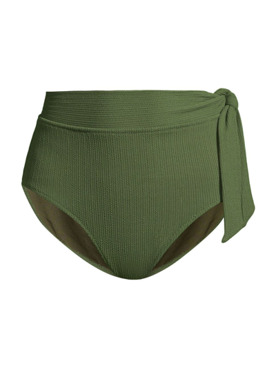 Change Of Scenery Women's Green / Neutrals Side Tie High Waist Bottom Olive Textured Stripe