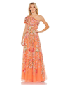 Mac Duggal Beaded Floral One-shoulder Gown In Coral