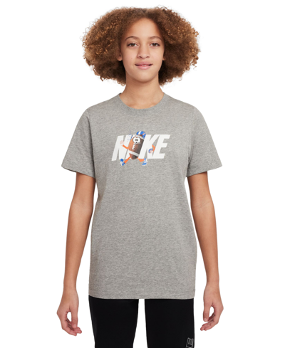 Nike Big Kids Sportswear Relaxed-fit Printed T-shirt In Dark Grey Heather