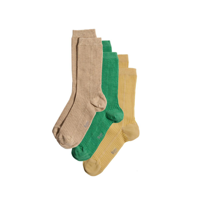 Stems Eco Conscious Cashmere Socks Box Of Three In Fern,ochre,gris