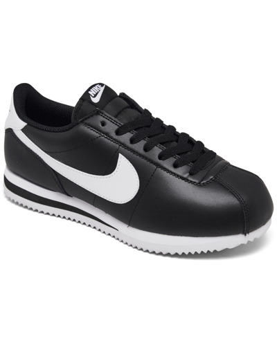 Nike Women's Classic Cortez Leather Casual Sneakers From Finish Line In Black,white