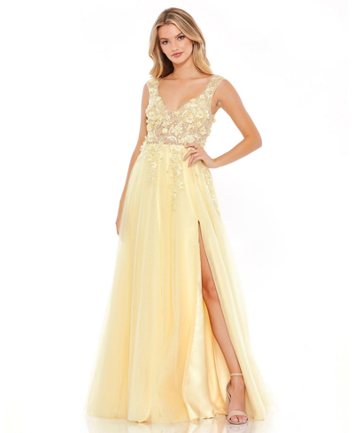 Mac Duggal Embellished Tulle Ball Gown In Yellow