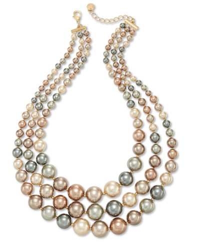Charter Club Imitation Pearl Three-row Collar Necklace, Created For Macy's In Taupe