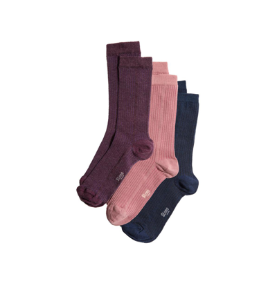 Stems Eco Conscious Cashmere Socks Box Of Three In Navy,rose,mauve