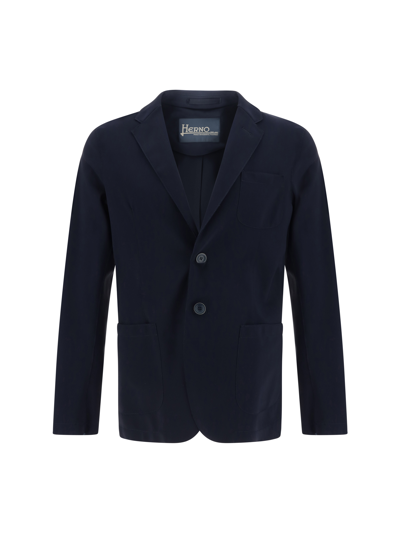 Herno Single-breasted Blazer Jacket In Azul