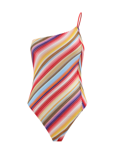 Missoni Striped One-shoulder Bikini In Rojo