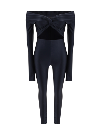 The Andamane Ruched Long-sleeved Jumpsuit In Black  
