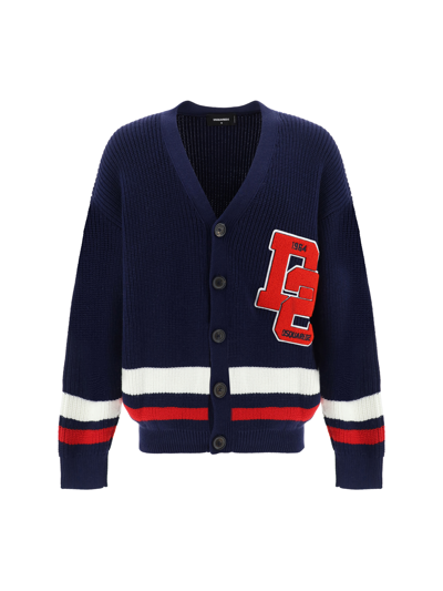Dsquared2 Logo Patch Cardigan In Blue