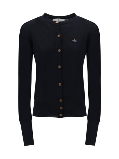 Vivienne Westwood Bea棉&羊绒logo针织开衫 In Black