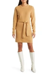 CHARLES HENRY LONG SLEEVE BELTED MINI SWEATER DRESS
