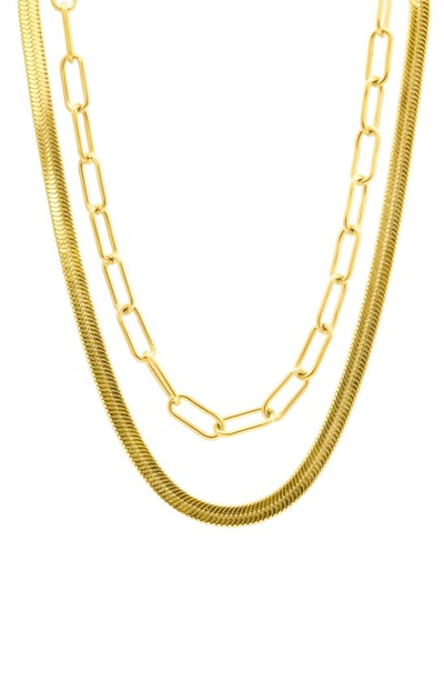 ADORNIA SET OF 2 WATER RESISTANT HERRINGBONE & PAPER CLIP CHAIN NECKLACES