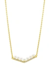 ADORNIA 14K YELLOW GOLD PLATED CZ IMITATION PEARL BAR NECKLACE