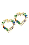 ADORNIA 14K YELLOW GOLD PLATED RAINBOW CZ OPEN HEART STUD EARRINGS