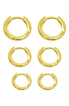 Adornia 14k Gold Plated 3-huggie Hoop Earrings Set In Gold