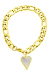 ADORNIA WATER RESISTANT CRYSTAL & MOTHER OF PEARL HEART FIGARO CHAIN BRACELET