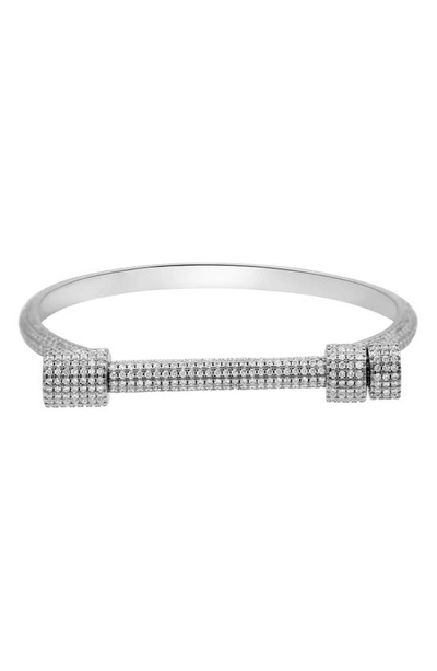 ADORNIA WHITE RHODIUM PLATED CZ SCREW CUFF BRACELET