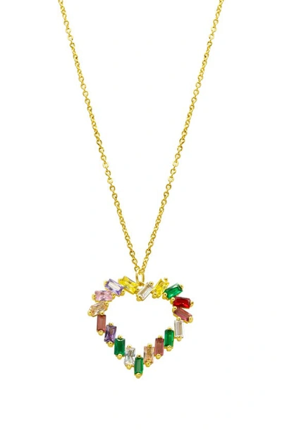 ADORNIA 14K YELLOW GOLD PLATED RAINBOW CZ HEART PENDANT NECKLACE