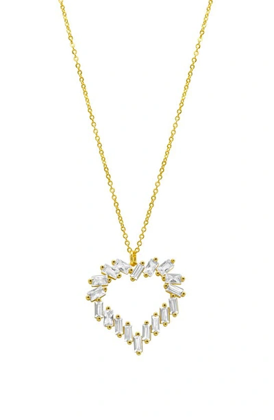 Adornia 14k Yellow Gold Plated Rainbow Cz Heart Pendant Necklace In Gold/ Clear