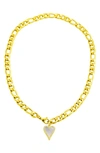 Adornia Tarnish Resistant 14k Gold-plated Figaro Chain With Crystal Halo Mother-of-pearl Heart In White