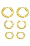 Adornia Set Of 3 Crystal Huggie Hoop Earrings In Gold