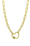 Adornia 14k Gold Plated Paper Clip Chain With Rainbow Heart Screw Lock In Gold Multi