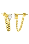 Adornia Crystal Heart Chain Drop Stud Earrings In Gold