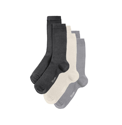 Stems Eco Conscious Cashmere Socks Box Of Three In Black,grey,ivory