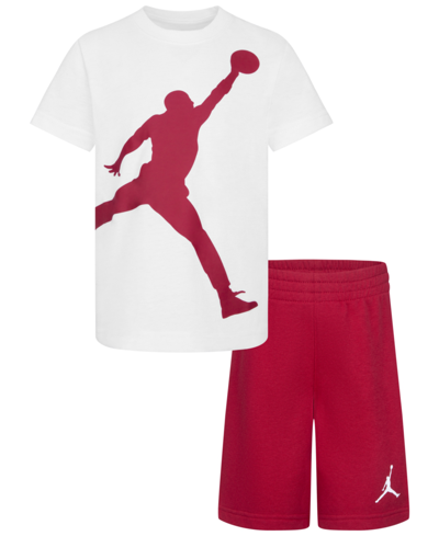 Jordan Kids' Little Boys Jumbo Jumpman T-shirt And Shorts, 2 Piece Set In Gym Red
