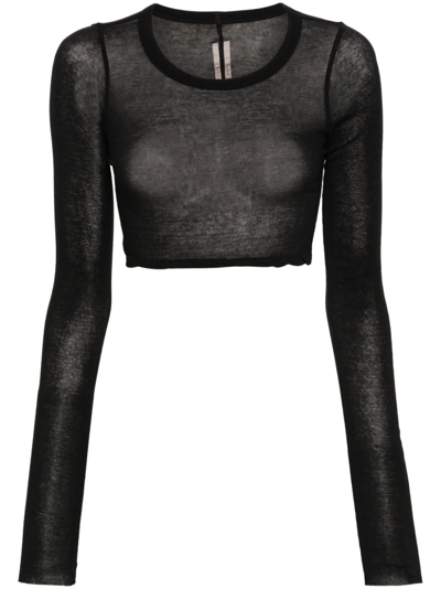 Rick Owens Long-sleeve Fitted Crop Rib T-shirt In Black