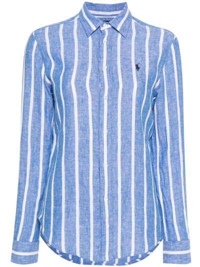 Polo Ralph Lauren Camicia In Lino A Righe Relaxed-fit In Blue