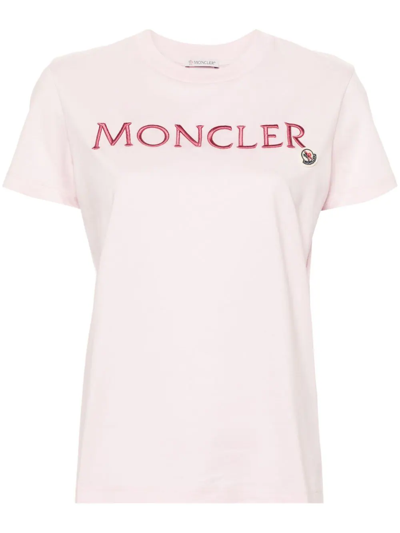 Moncler Logo-embroidered Cotton T-shirt In Nude & Neutrals