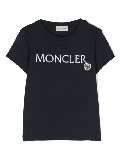 Moncler Kids' Stretch Cotton Jersey T-shirt In Blue