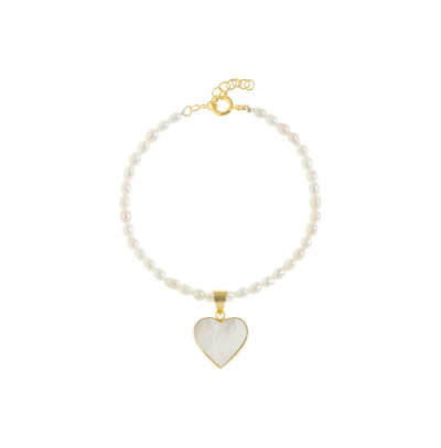 Freya Rose Rice Pearl Bracelet With Heart Charm In Gold