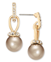CHARTER CLUB IMITATION PEARL AND PAVE DROP EARRINGS, CREATED FOR MACY'S