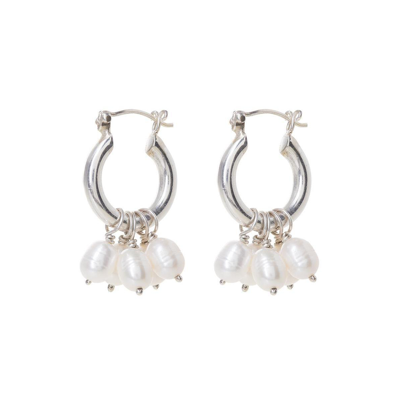 Freya Rose Silver Mini Hoops With Detachable Pearls In Grey