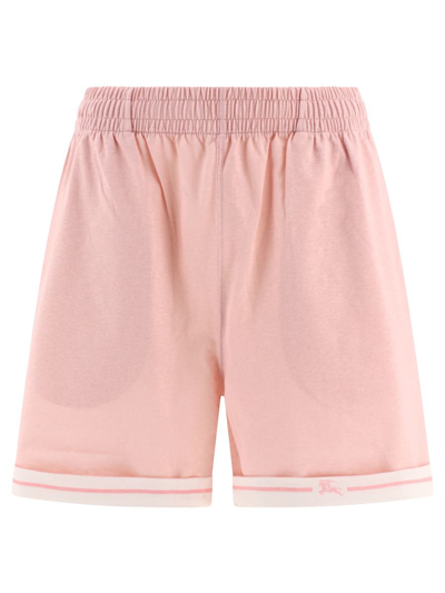 Burberry Elastic Waistband Cotton Shorts With Contrast Trim In Pink