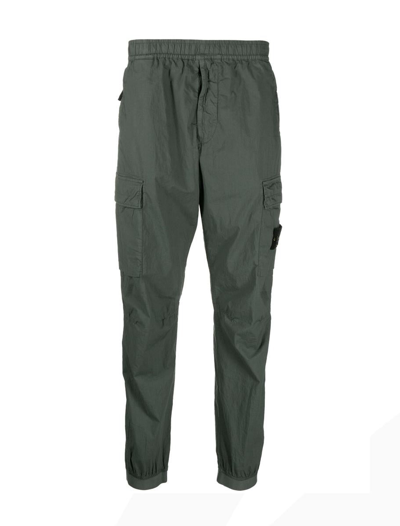 Stone Island Compass Patch Elasticated Waist Cargo Trousers In Green