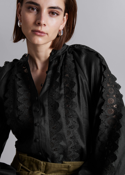 Other Stories Scalloped Lace Blouse In Black
