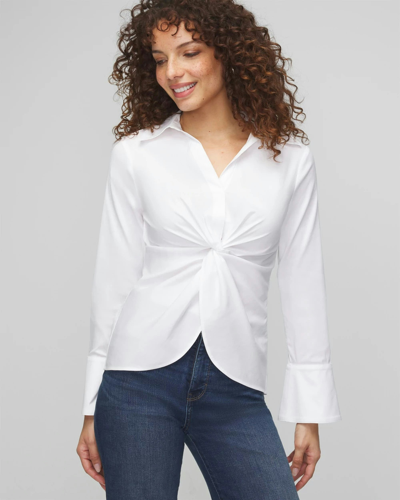 White House Black Market Long Sleeve Twist Poplin Shirt In White