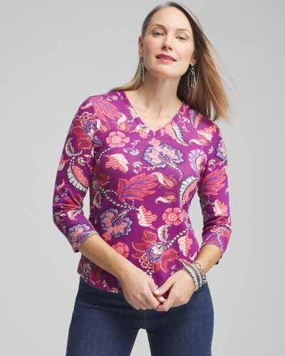 Chico's Paisley Everyday 3/4 Sleeve Tee In Dark Pink Size 20/22 |  In Ginger Rose
