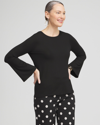 CHICO'S TOUCH OF COOL DOTS FLARE TEE IN BLACK SIZE 8/10 | CHICO'S