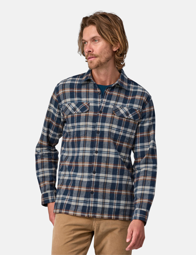 Patagonia Medium Weight Organic Cotton Insulated Flannel Shirt Fjord In Navy Blue