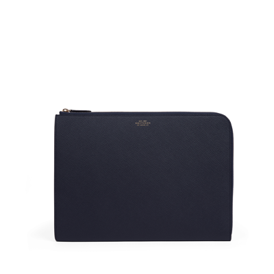Smythson Small Laptop Case In Panama In Navy