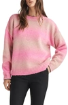 Rag & Bone Womens Long Sleeve Ribbed Trim Crewneck Sweater In Pink Multi
