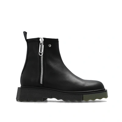 Off-white Ankle Leather Boots In Black