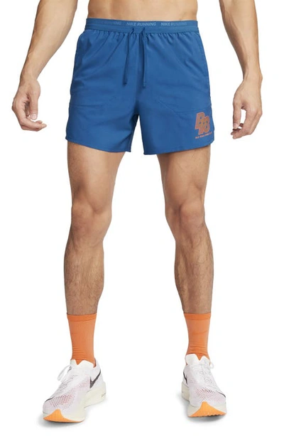 Nike Men's Running Energy Stride 5" Brief-lined Running Shorts In Court Blue/court Blue/safety Orange